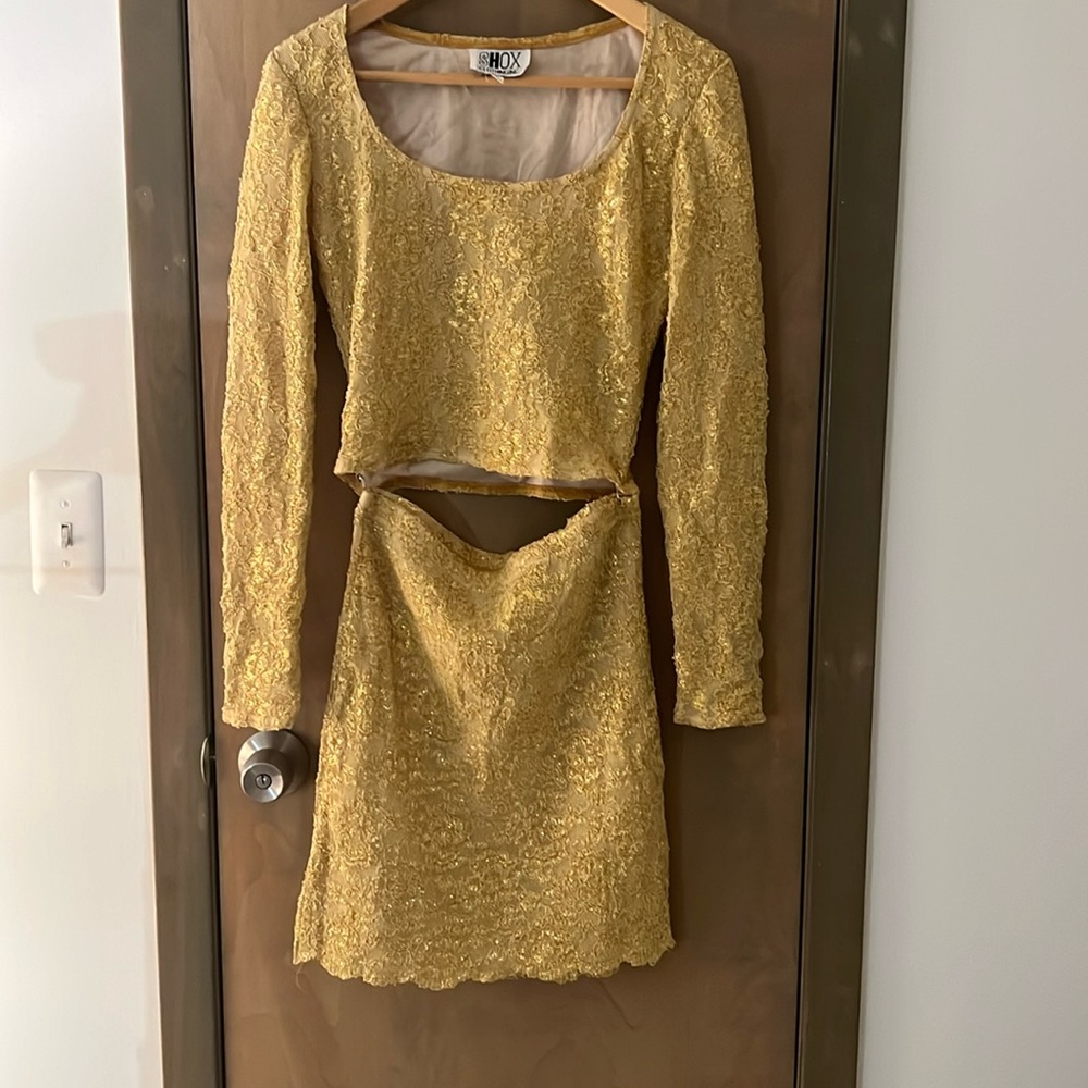 Shox Clothing Inc. Gold Stretched Laced Two Piece Skirt and Top